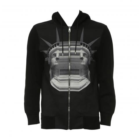 Sell Neil Barrett Liberty Print Hooded Zip-Up Jacket - Black